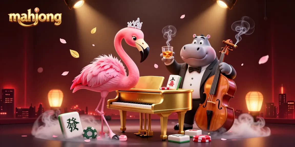 Experience mahjong excitement in a vibrant casino atmosphere featuring animated characters and dynamic gameplay.
