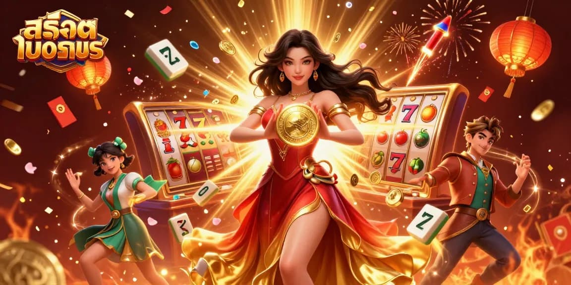Experience สล็อตทดลอง with a vibrant 3D casino scene featuring captivating characters and exciting symbols.