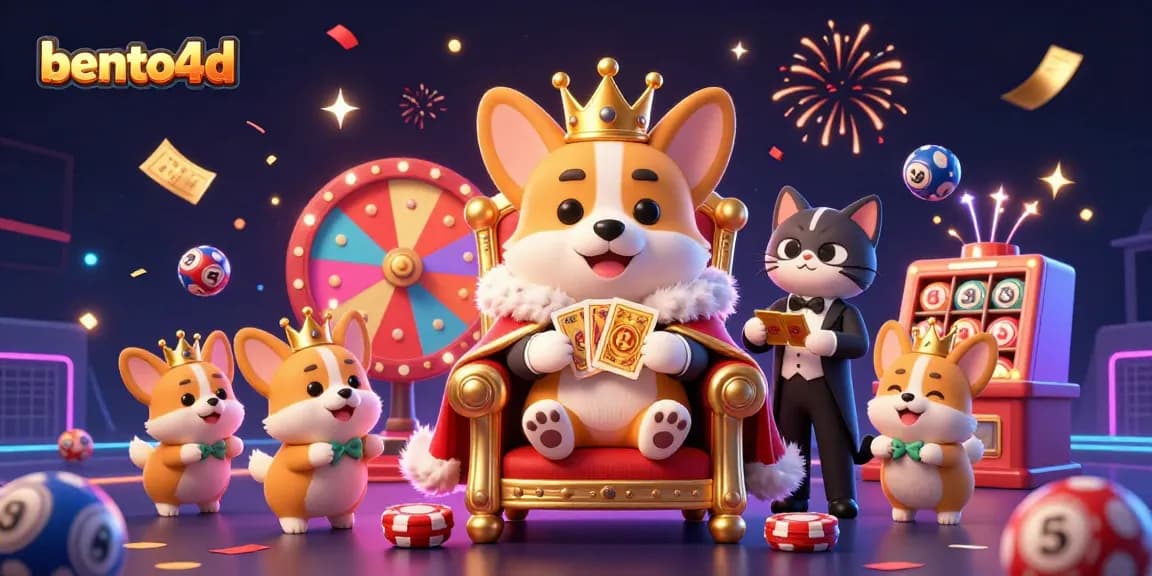Bento4D merayakan permainan dengan ilustrasi 3D yang hidup menampilkan elemen lotere dan tema corgi kerajaan.