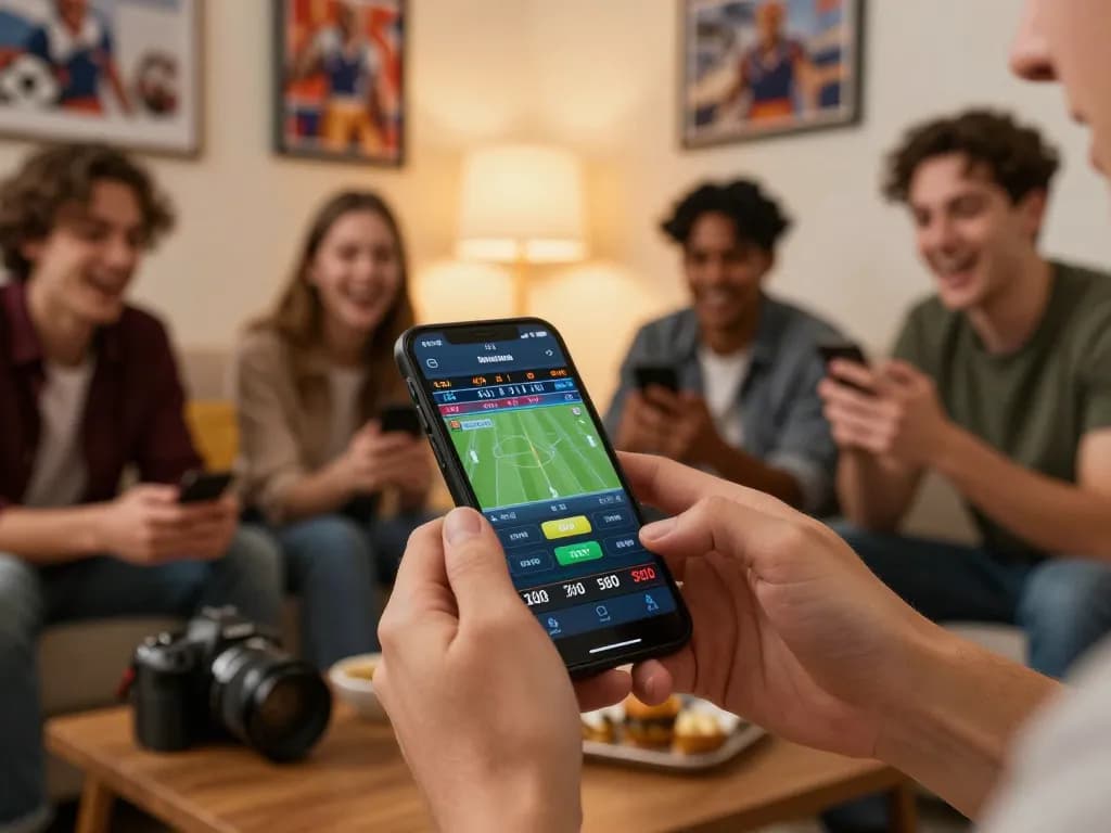Engaged user placing bets on mobile sports betting app, official smartcityhostels atmosphere of excitement and strategy.