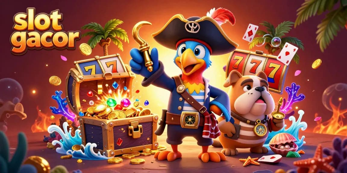 Spin and win with slot gacor as cartoon characters navigate a treasure-filled underwater casino.