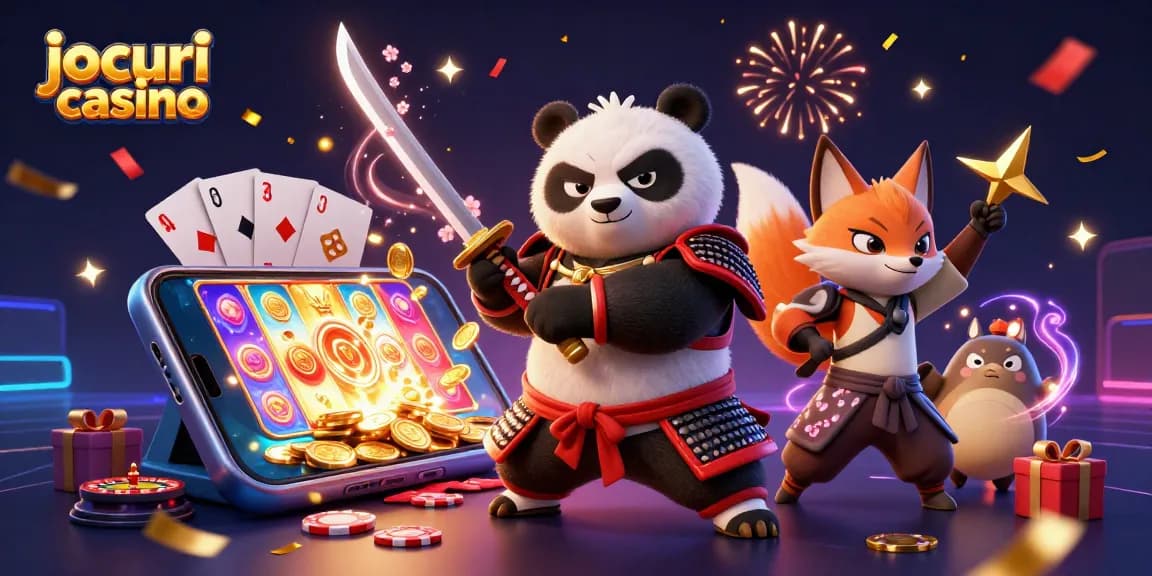 Jocuri casino captivante cu panda samurai și vulpe ninja în acțiune, aducând câteva dintre cele mai populare jocuri de noroc.