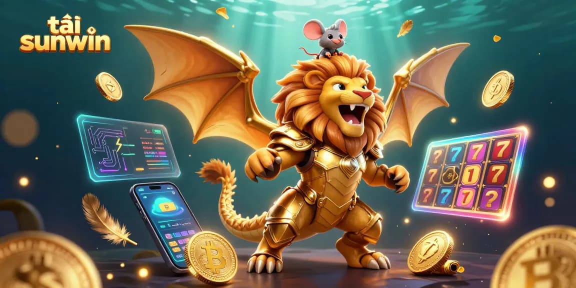 Experience the excitement of tải sunwin with a vibrant 3D casino scene featuring a chimera and gold coins.