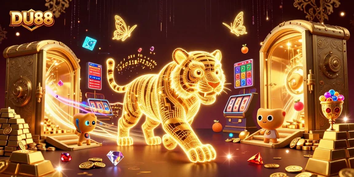 Experience DU88's thrilling digital casino with vibrant symbols and glowing treasures.