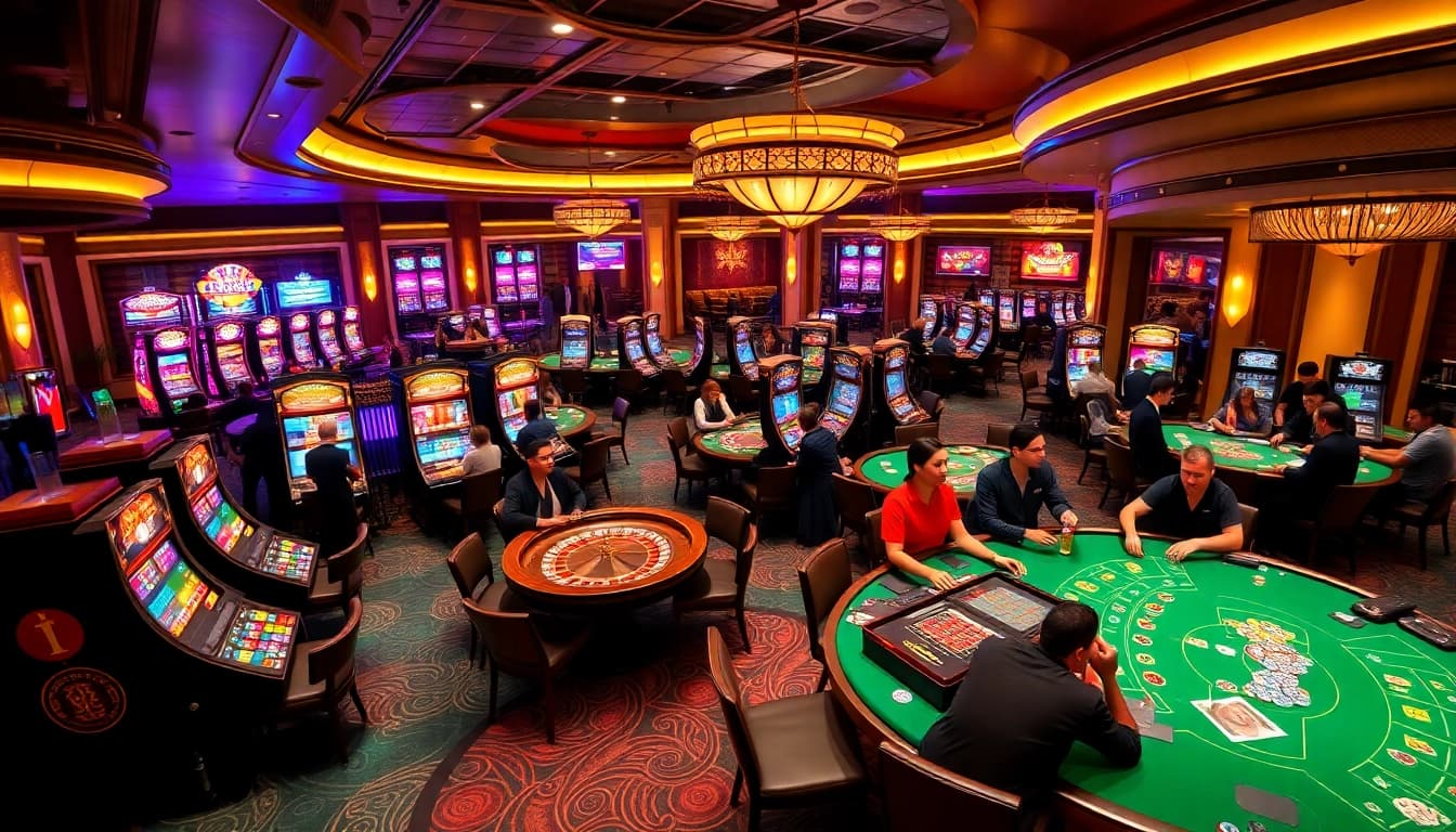 Players enjoying a thrilling night at the casino, inspired by https://vb88.social/ gaming excitement and luxury.
