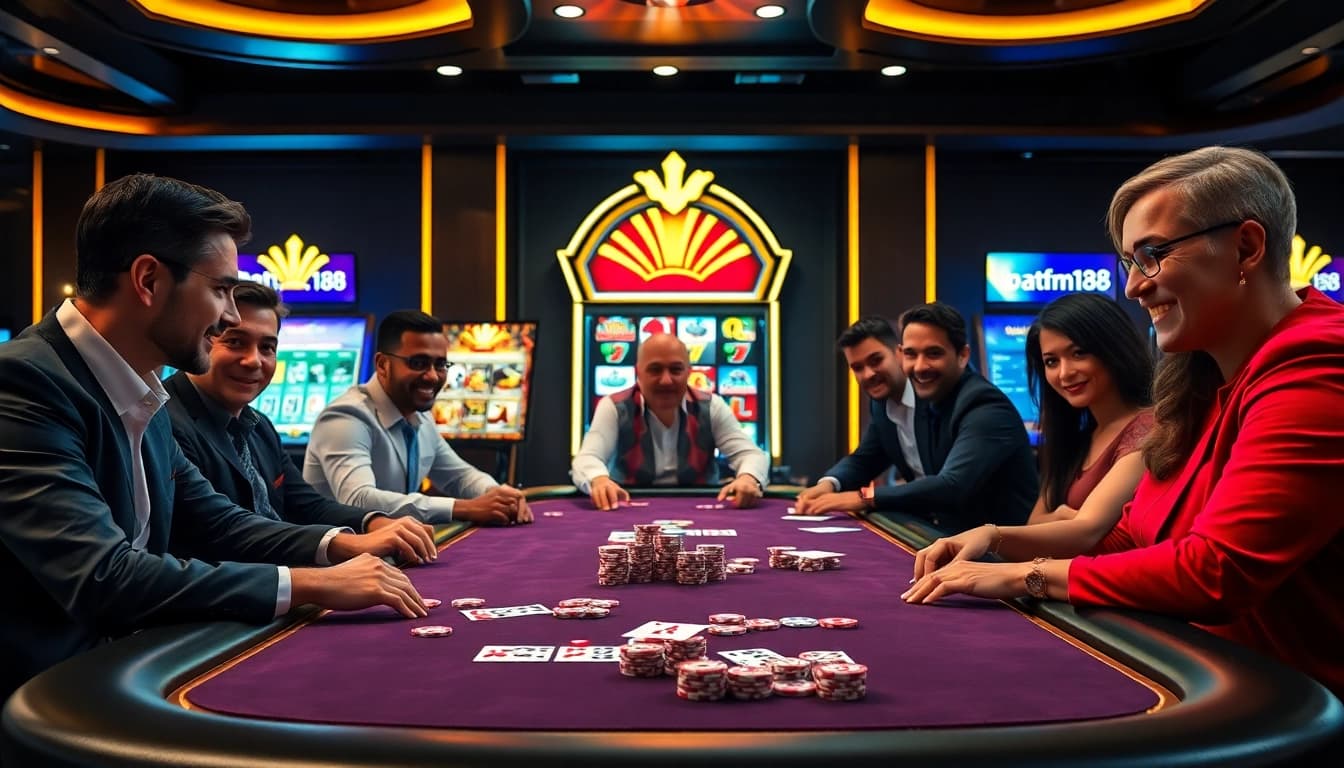 Experience the thrill of batman138 with a luxurious poker game setting showcasing vibrant casino elements.