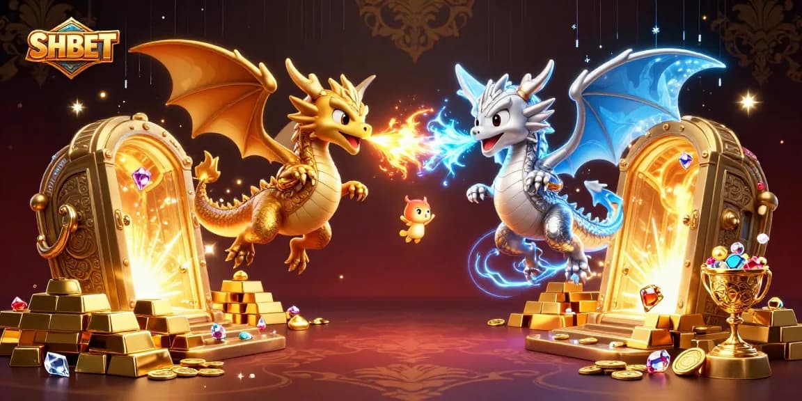 Experience the excitement of SHBET with golden dragons and treasures in a vibrant casino scene.