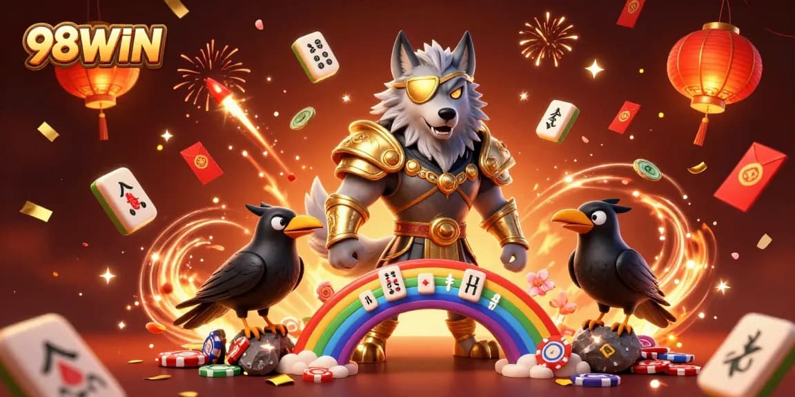 Experience thrilling action with 98WIN amidst a vibrant 3D casino adventure filled with festive elements.