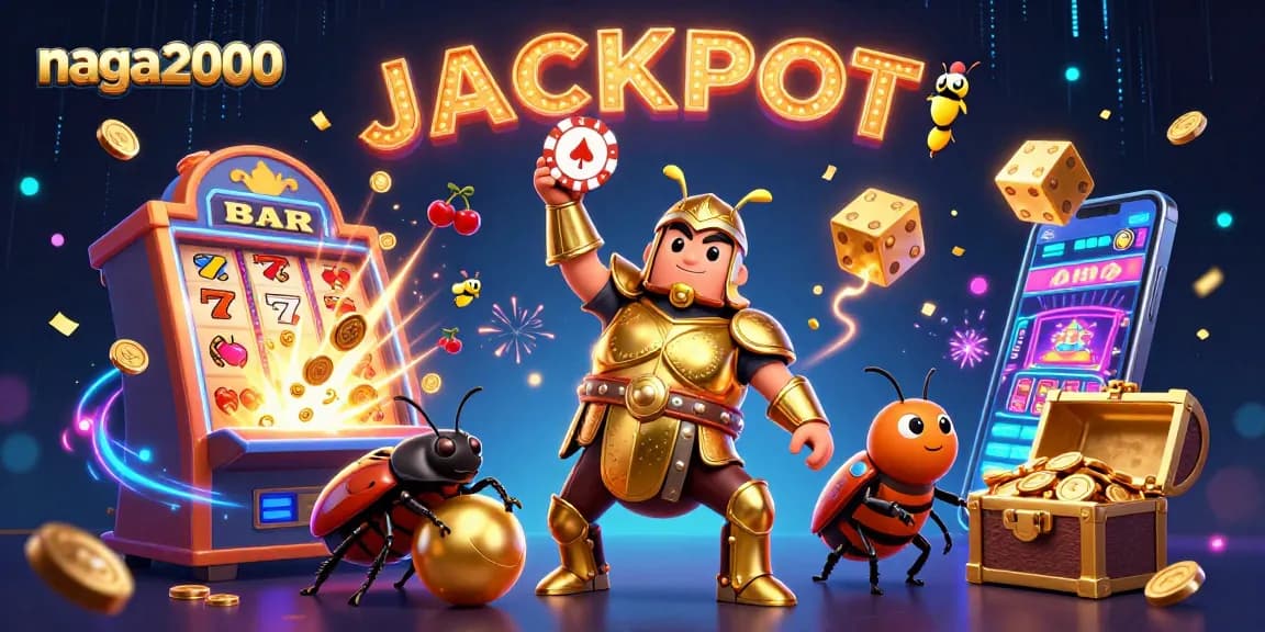 Naga2000 menghadirkan momen kemenangan pada ilustrasi 3D menarik dengan simbol slot yang riuh.
