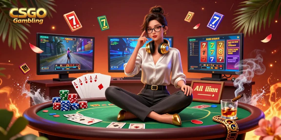 Terlibat dalam Perjudian CSGO dengan seorang wanita Asia yang elegan di setup permainan berteknologi tinggi, kaya akan detail yang hidup.