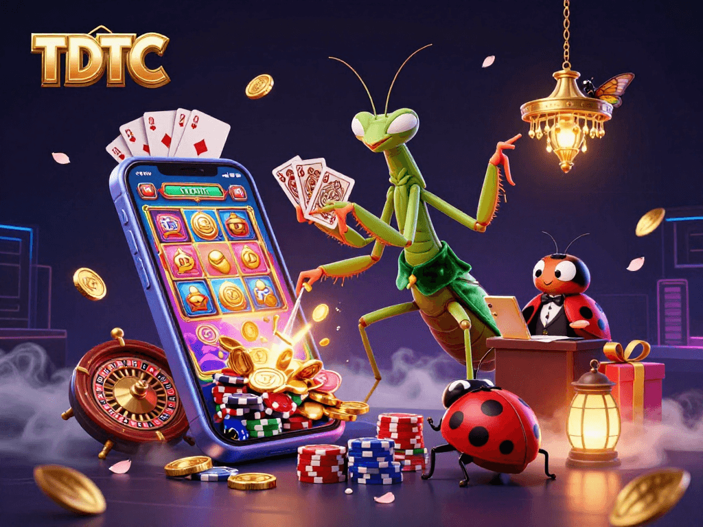 Engage with TDTC's vibrant gaming scene featuring dynamic casino characters and thrilling elements.