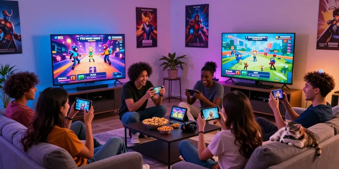 Enjoying free mobile porn games with friends in a lively gaming atmosphere