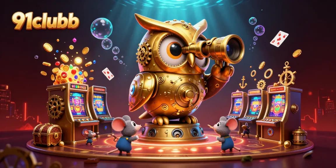 Engage with 91clubb's vibrant casino atmosphere amidst gold-rich treasures and playful characters.