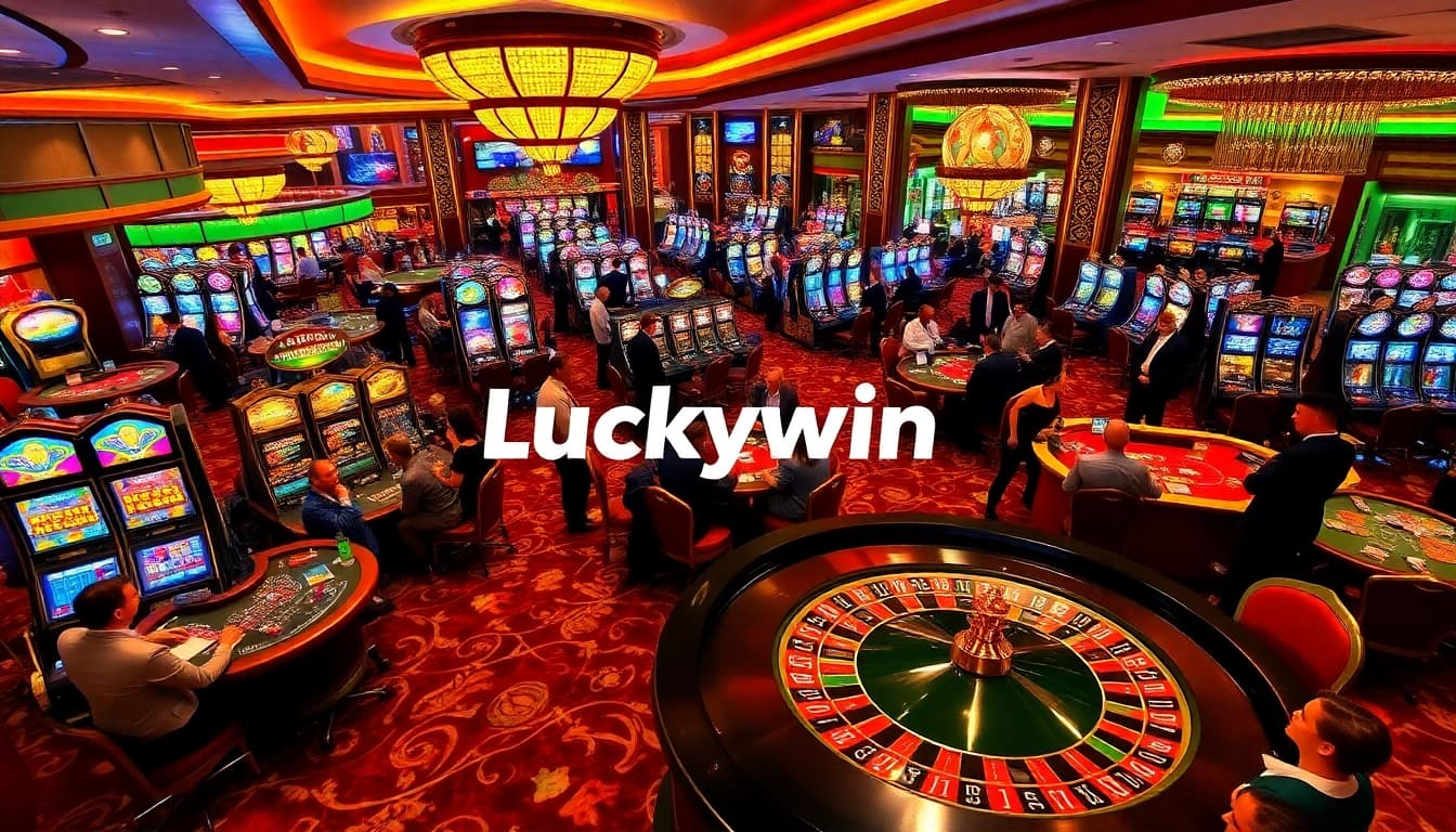 Experience the thrill of gaming at Luckywin's vibrant casino with roulette and slot machines.