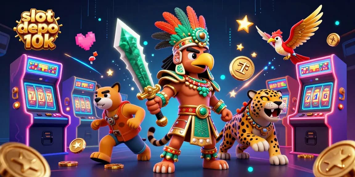 Experience thrilling wins with slot depo 10k in this vibrant 3D casino scene featuring dynamic characters.