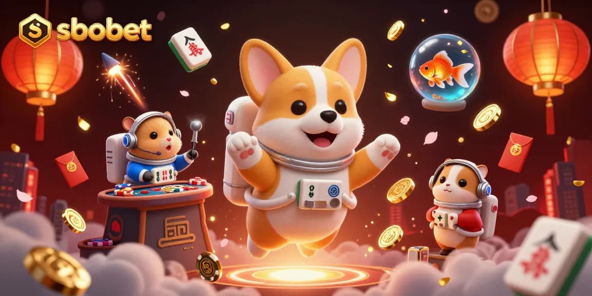 Engage with sbobet's thrilling gaming experience in a cosmic casino scene with floating elements.
