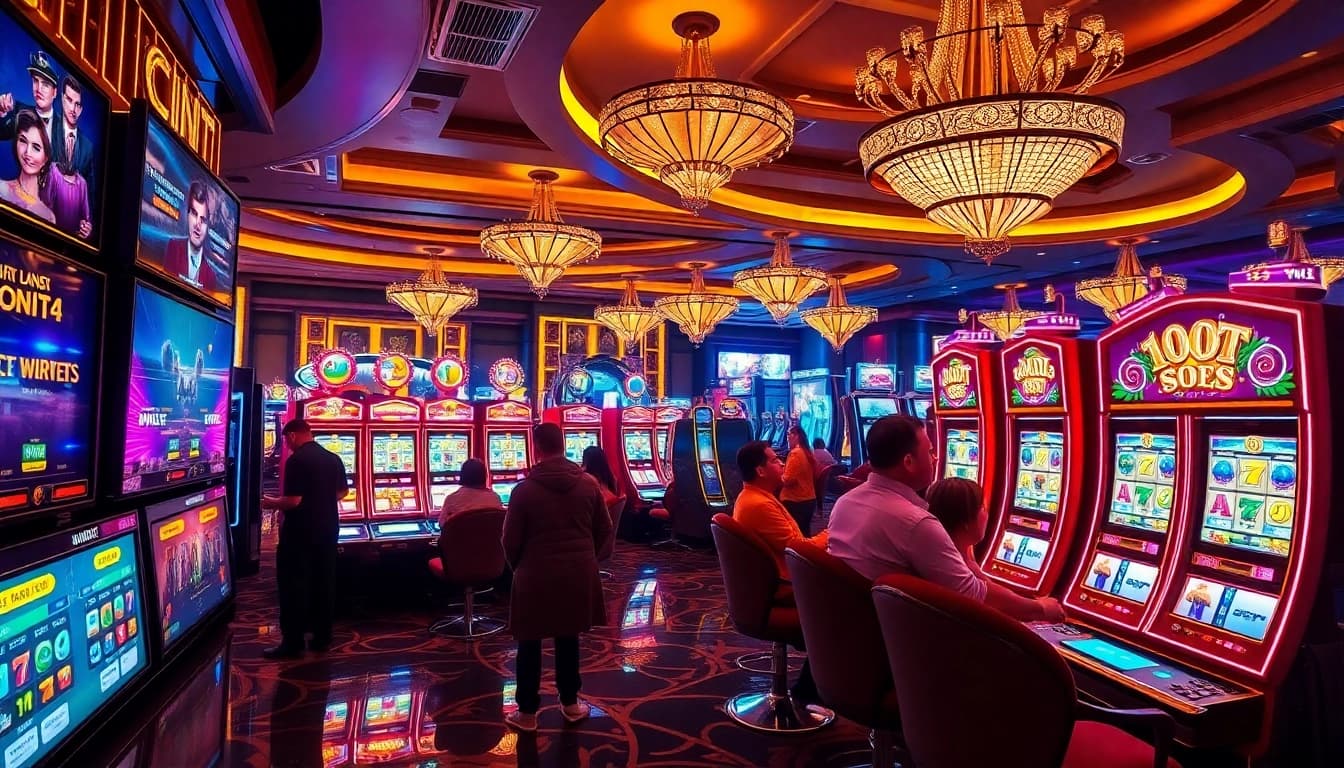 Experience thrilling gameplay at ktpjitu’s premium slot machines, featuring vibrant colors and engaging players.