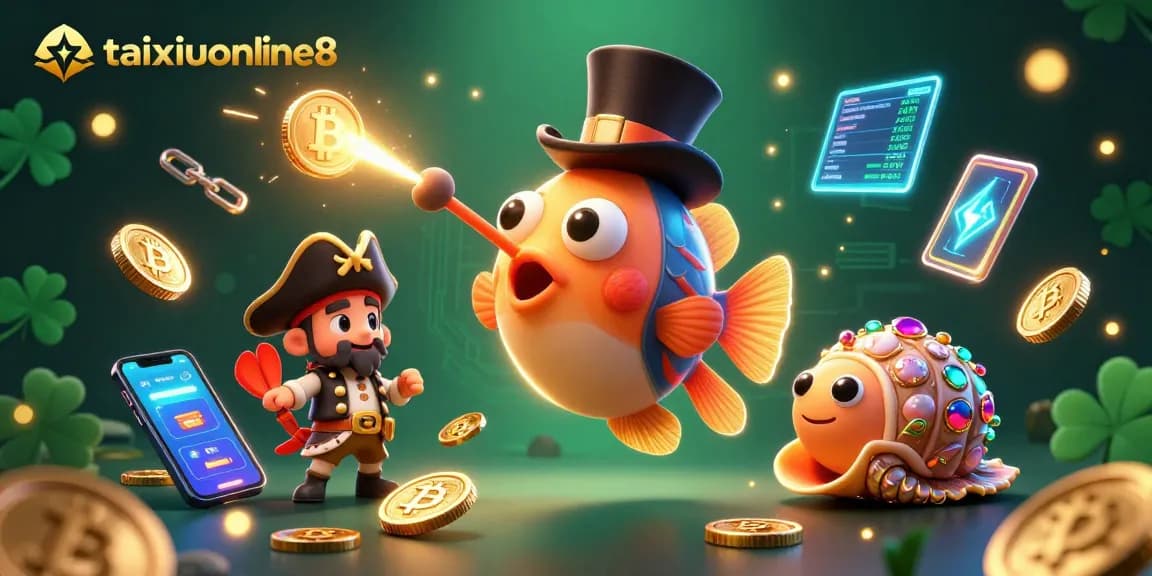 Experience thrilling gameplay at taixiuonline8 with a vibrant illustration of a deep-sea anglerfish attracting golden coins.