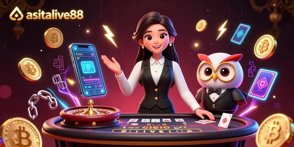 Engage in thrilling baccarat with asialive88 featuring an elegant dealer and interactive game elements.
