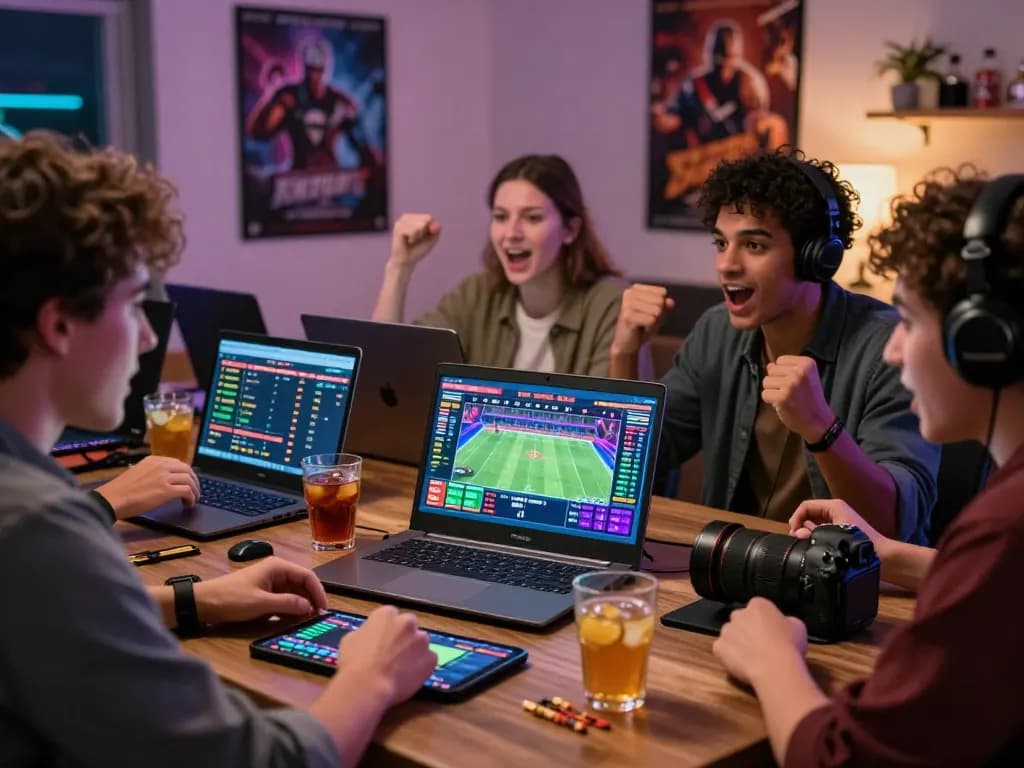 Friends engaging in an exciting online gambling experience with 88aa platform.