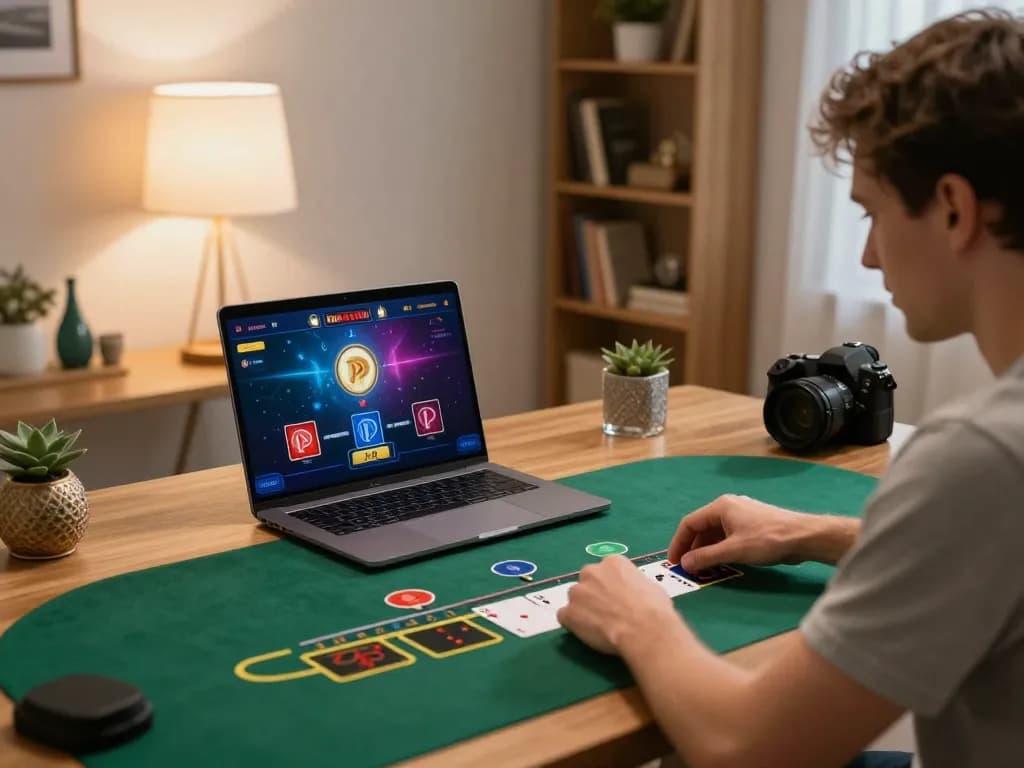 Engaged player experiencing mm88 live dealer blackjack in a cozy home setup.