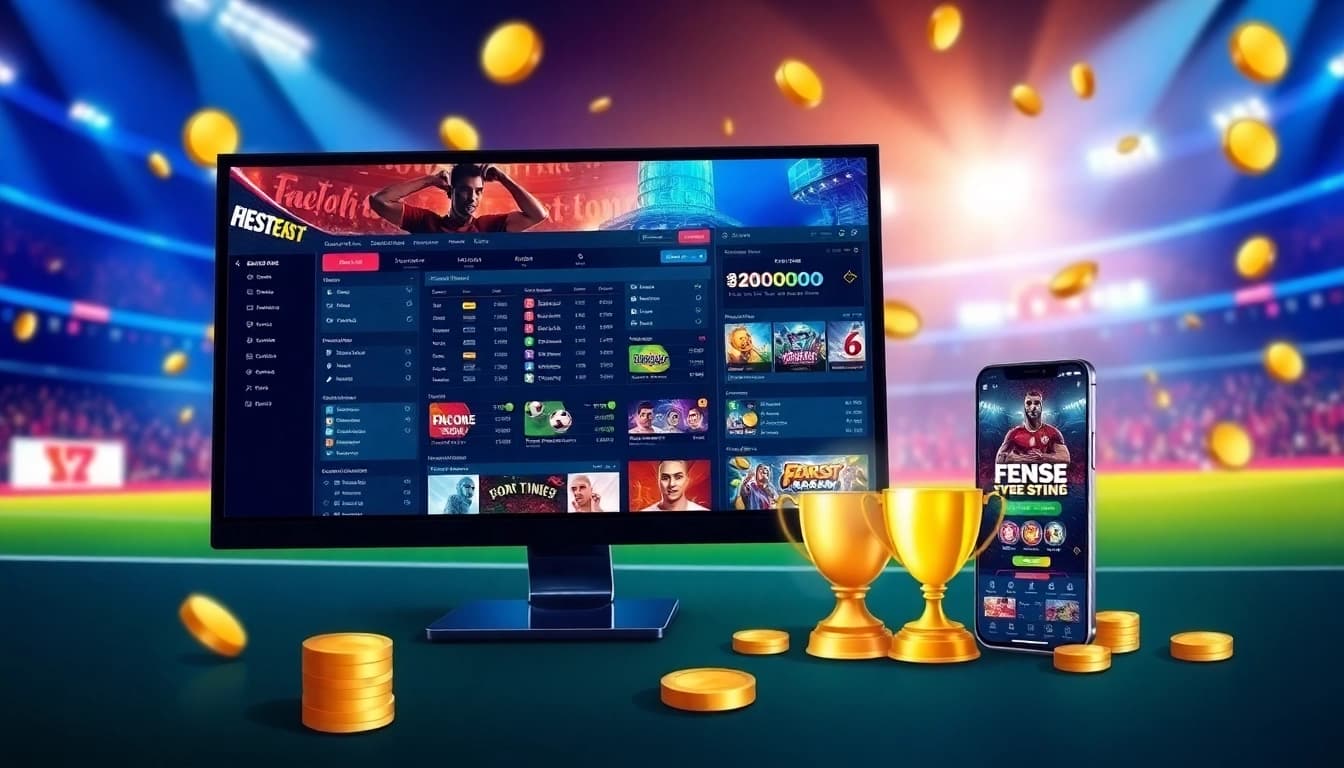 8s online betting platform interface featuring sports betting, casino games, and slot games in a vibrant digital illustration.