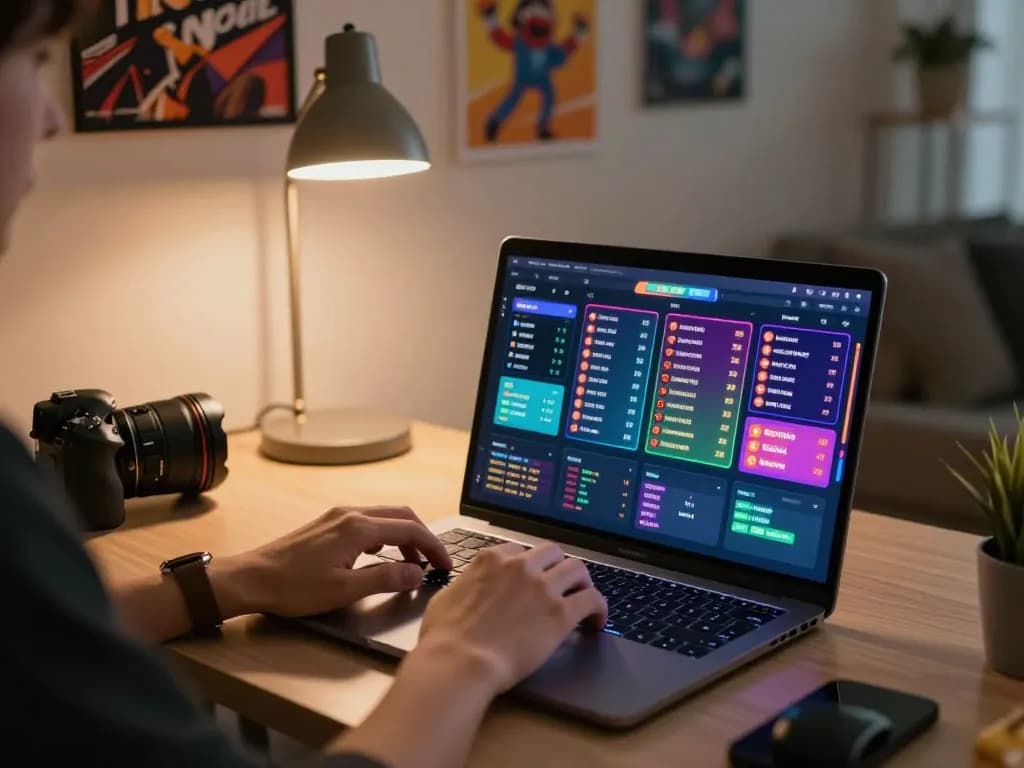 Orang menikmati sesi permainan toto togel online yang mendebarkan di laptop di rumah
