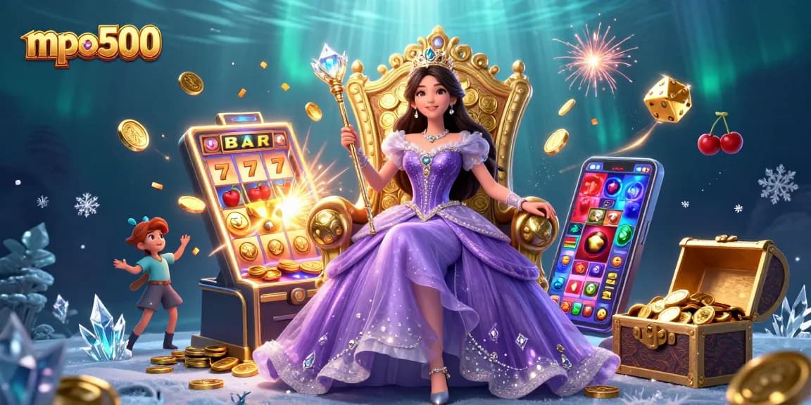 Win big with mpo500 in a vibrant 3D digital casino illustration packed with excitement.