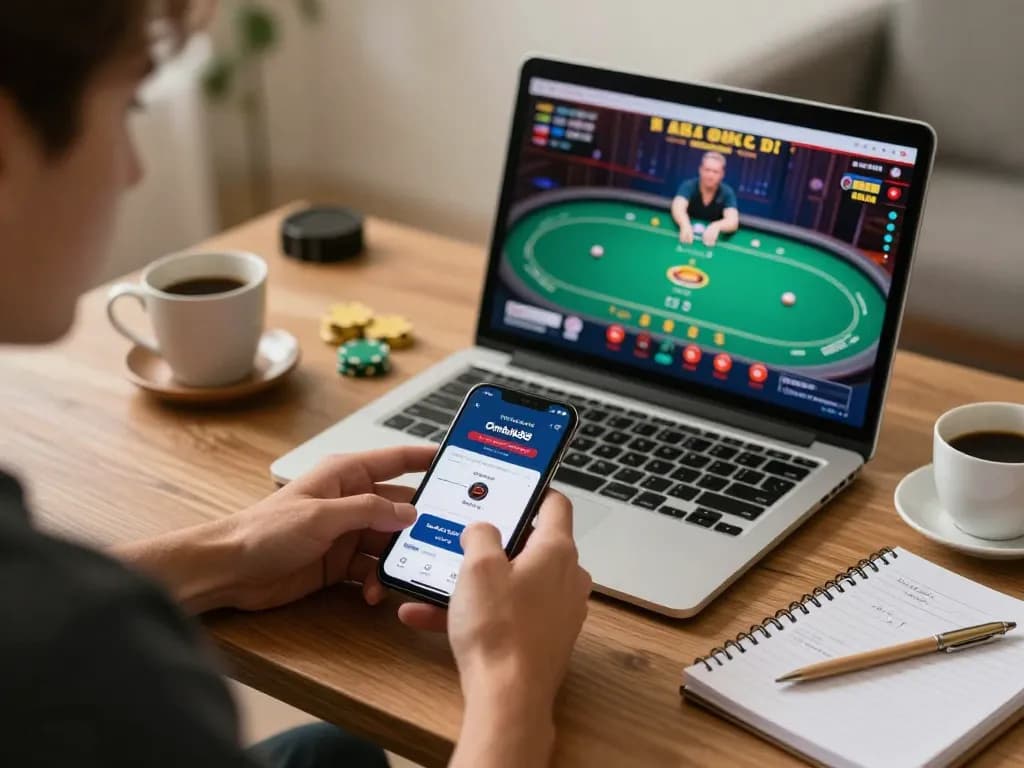 Berinteraksi dengan aplikasi Ombak88 di smartphone untuk perjudian online yang mendebarkan.