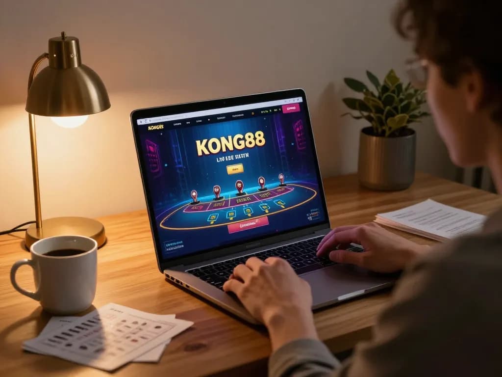 KONG88 gaming scene showing a cozy blackjack setup with interactive elements and warm ambiance