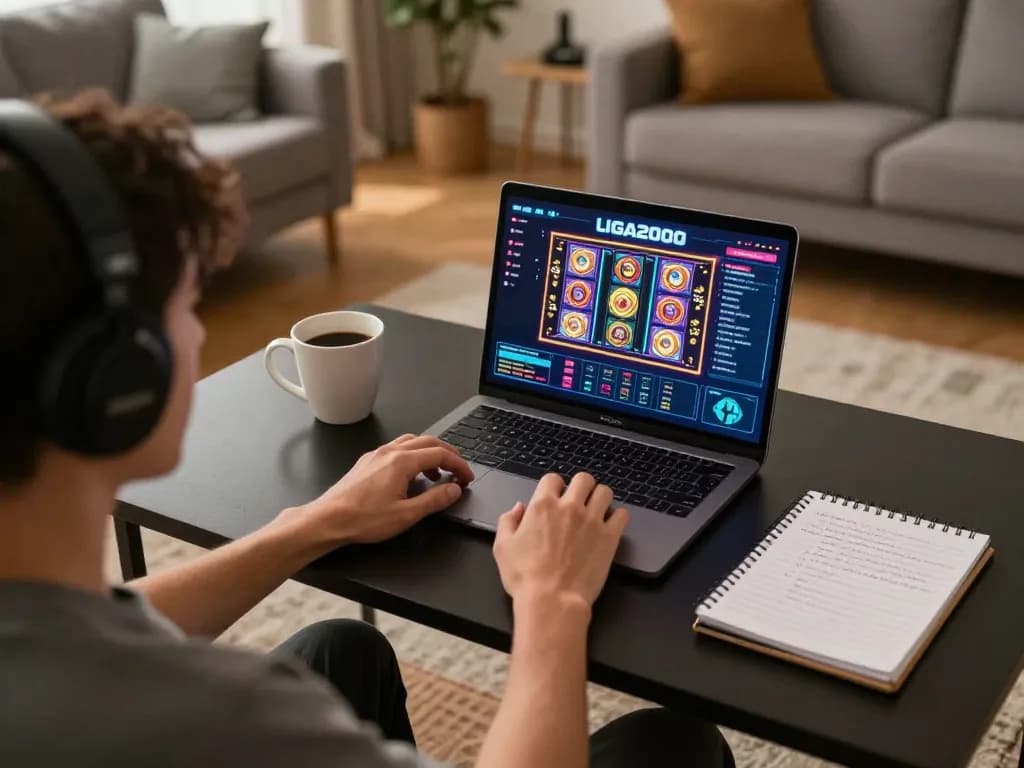 LIGA2000 player celebrating a win on an online slot machine with notes on betting strategies
