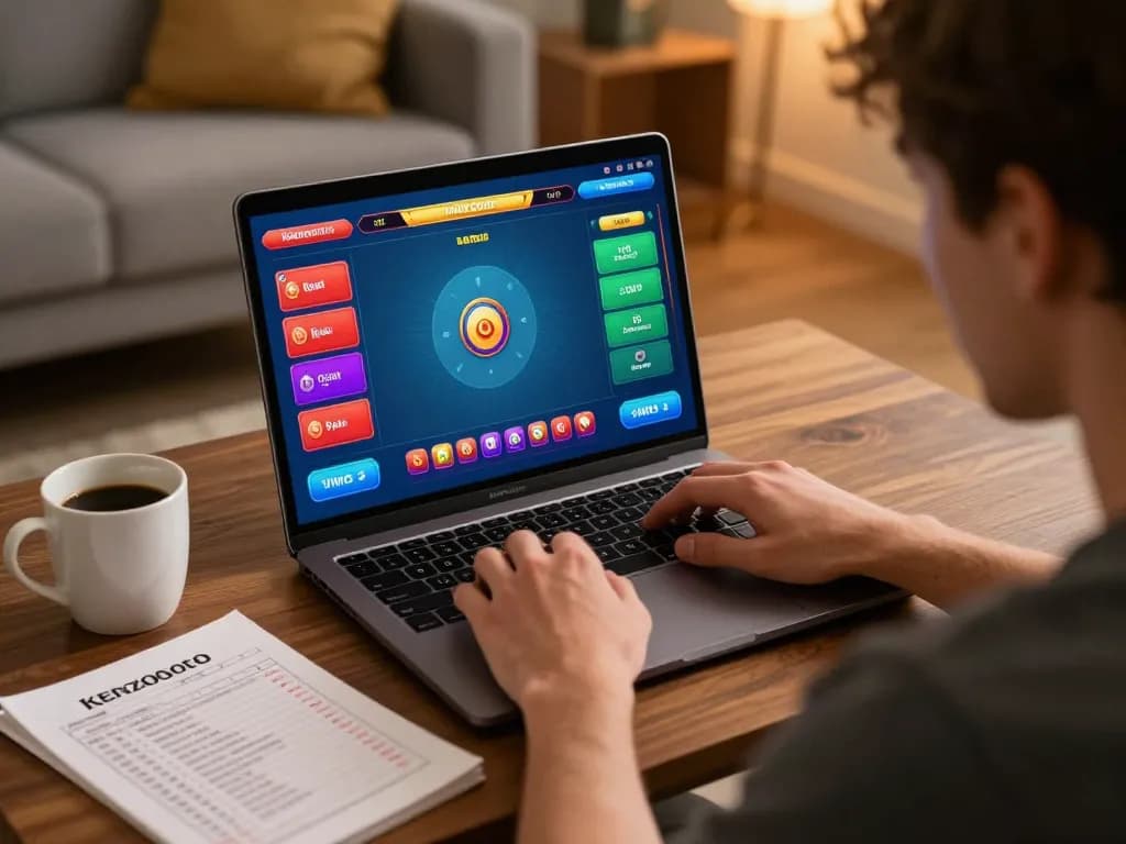 Pemain menggunakan Kenzototo untuk perjudian online dari rumah, menampilkan permainan yang strategis.