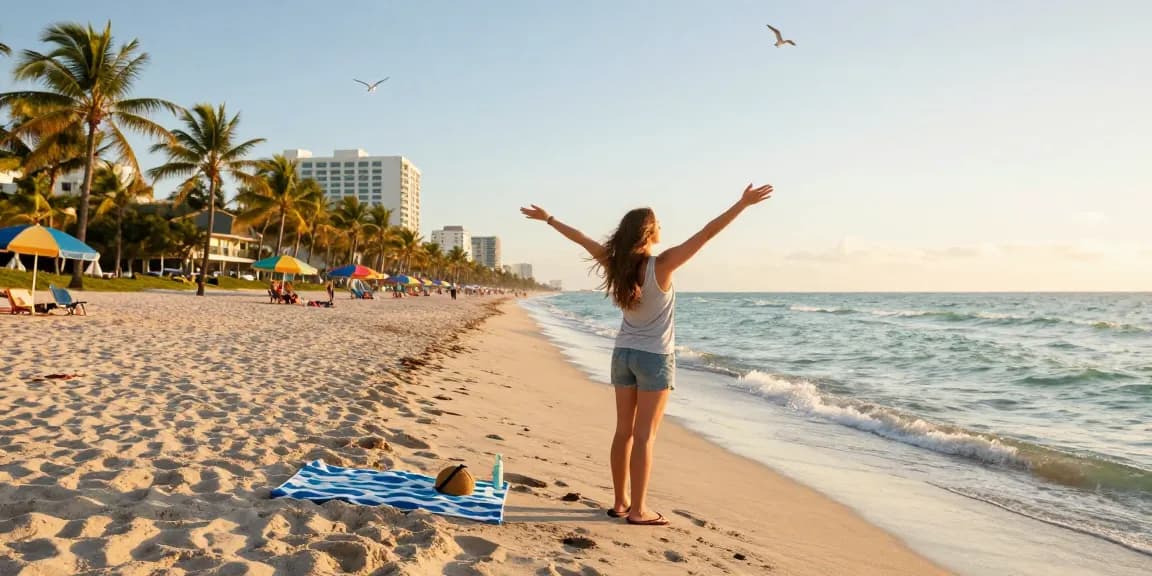 Orang menikmati matahari terbit di pantai Miami, menarik nafsu https://miami4d.com/ dengan suasana damai.