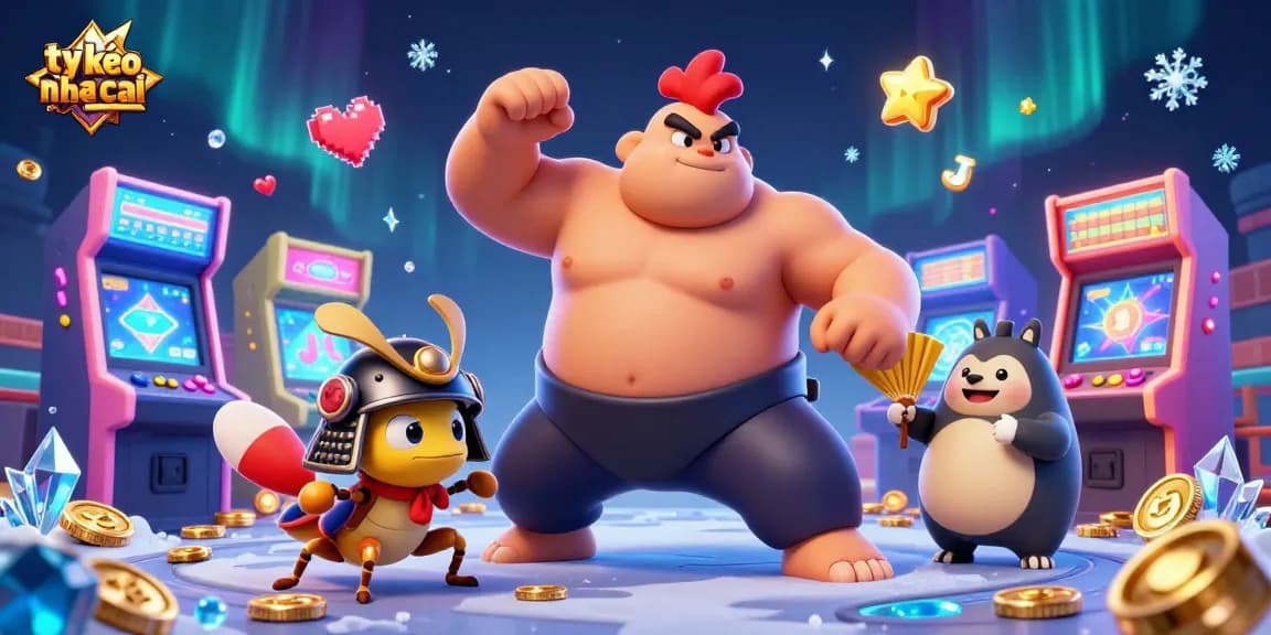 Engage with ty le keo nha cai as a powerful sumo rooster and samurai cricket battle in a vibrant casino adventure.