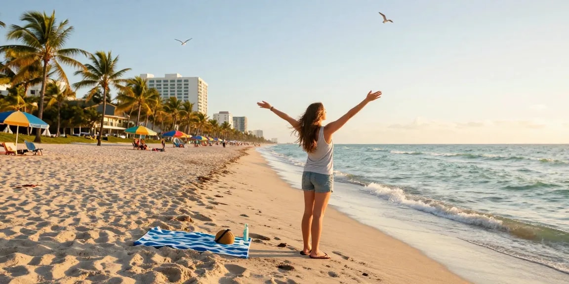 Orang menikmati matahari terbit di pantai Miami, menarik nafsu https://miami4d.com/ dengan suasana damai.