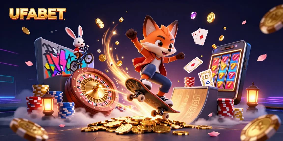Experience thrilling gameplay dynamics with UFABET's animated casino scene showcasing vibrant characters and fun features.