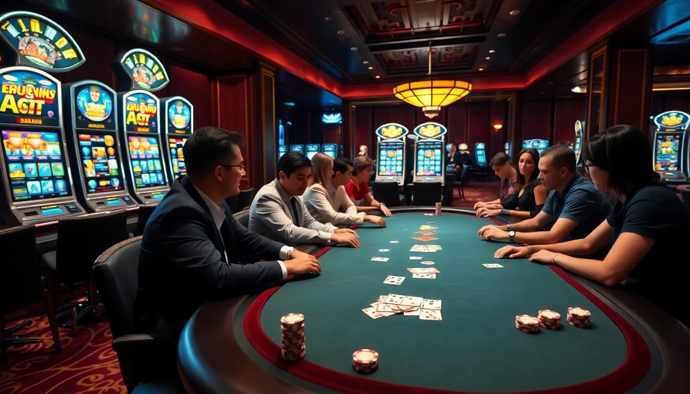 Experience high-stakes gaming at SODO CASINO, showcasing an elegant poker table with action.