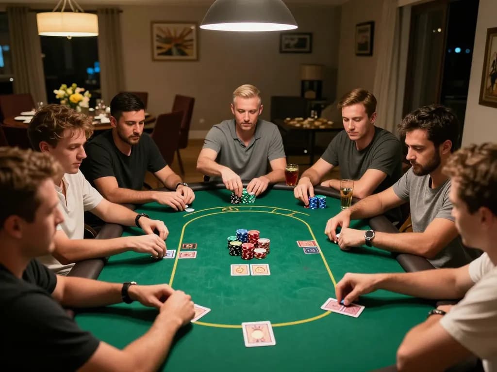 Engaging home poker night with players focused on RIK VIP game, colorful chips and cards in action
