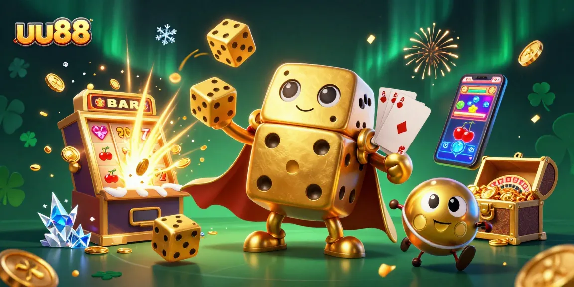 Experience the excitement of uu88 as golden dice juggle amidst a jackpot explosion in a vibrant casino scene.