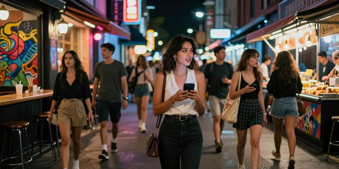 Gái gọi đang giao tiếp sôi nổi trên phố đêm sôi động với ánh đèn neon.