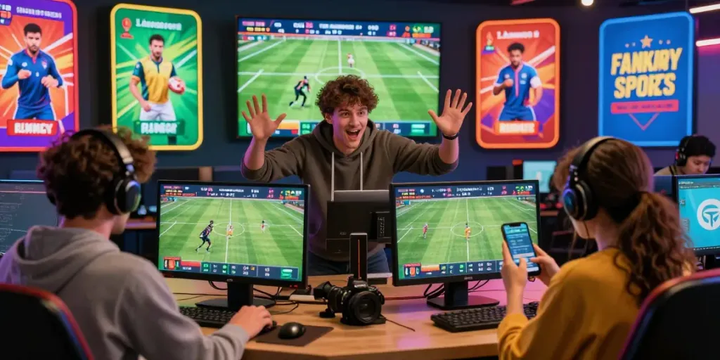 High-energy online gaming scene with players engaged in lotus365 betting activities.