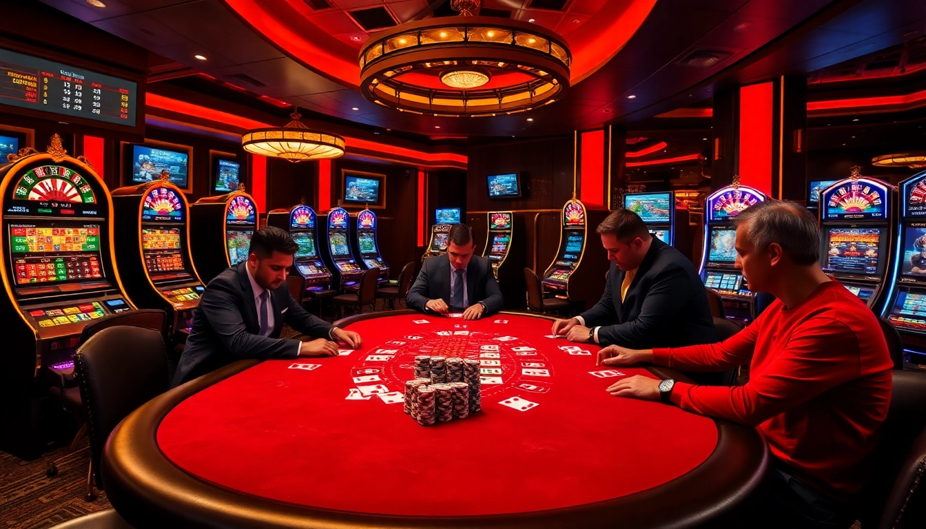 Players enjoy a thrilling SODO gaming experience with vibrant casino tables and slot machines.