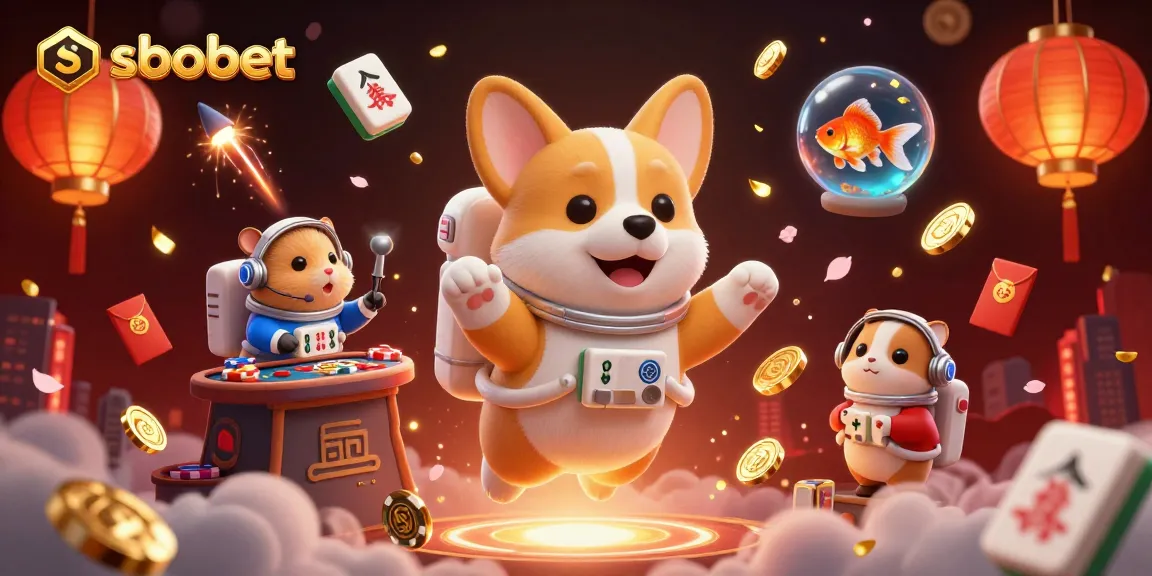 Engage with sbobet's thrilling gaming experience in a cosmic casino scene with floating elements.