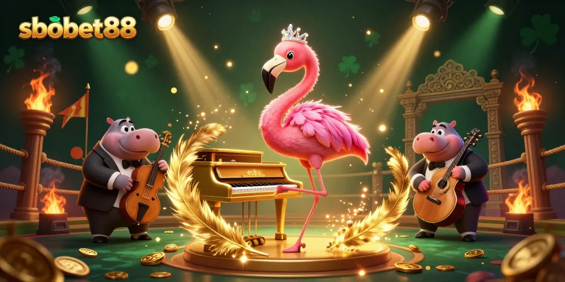 Engage with sbobet88 in an electrifying casino scene filled with vibrant characters and gaming elements.