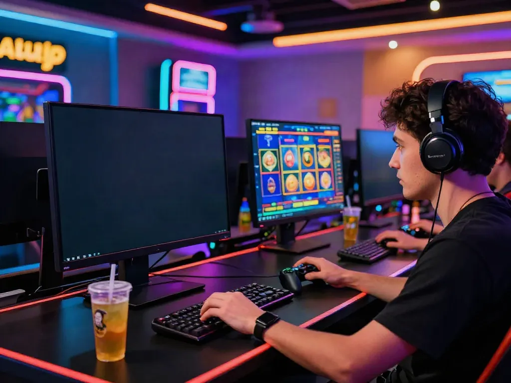 Player engaged in akunjp online gaming with vibrant interface and modern setup