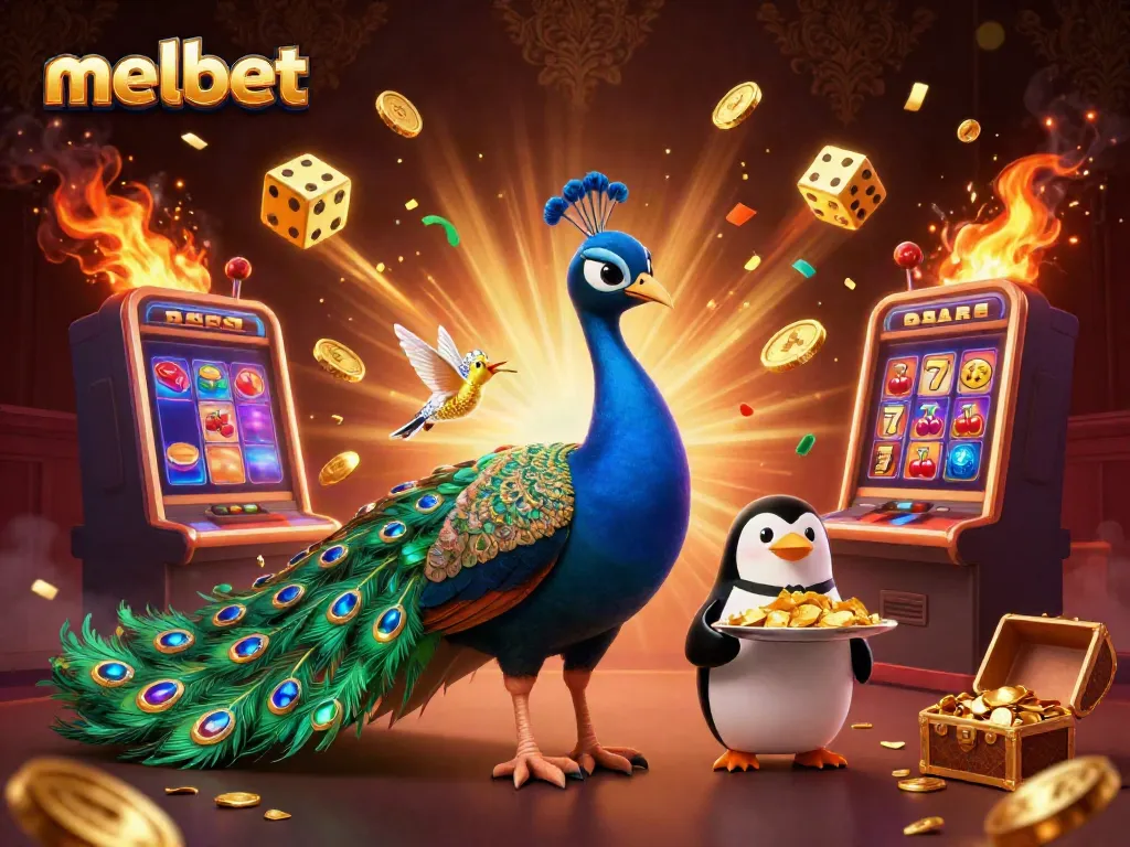 Experience thrilling winnings with melbet in an illustration of vibrant casino elements and vibrant characters.