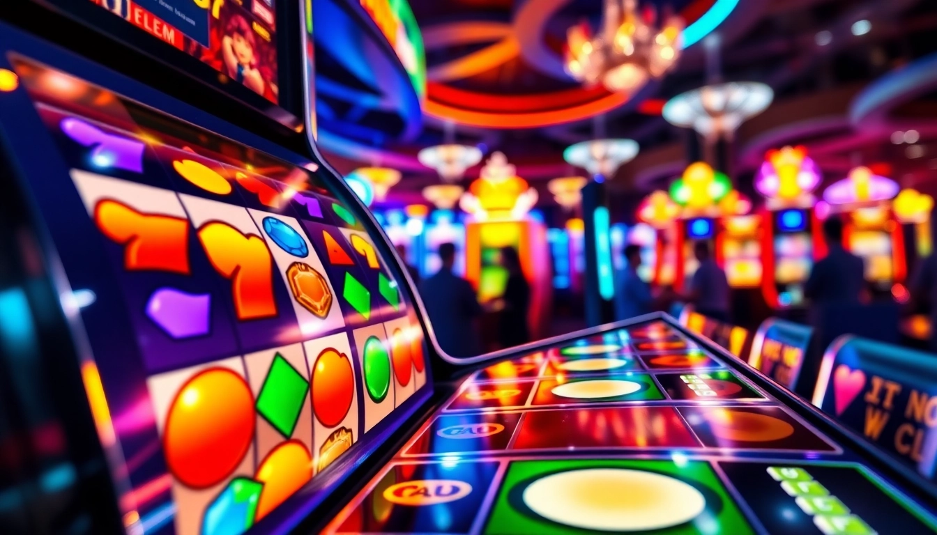 Slot Game menarik dengan simbol buah yang berwarna-warni di mesin slot yang penuh energi.