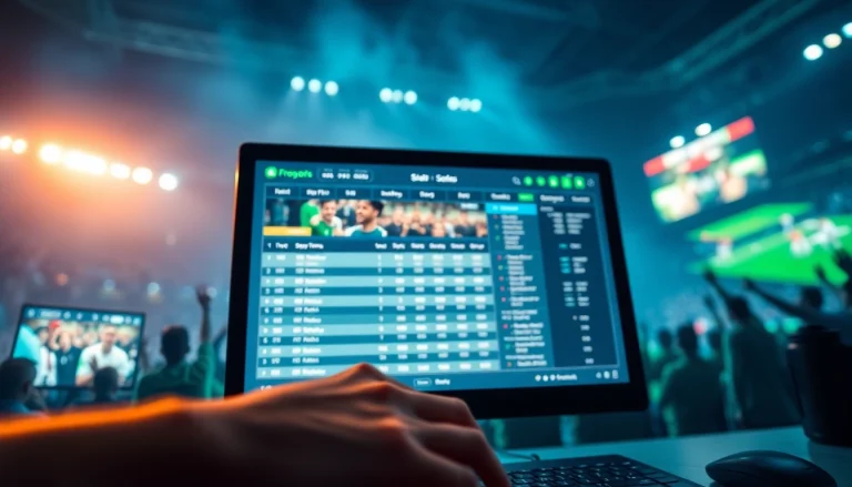 Engaging scene of online Betting with a computer screen showing live odds and sports action.