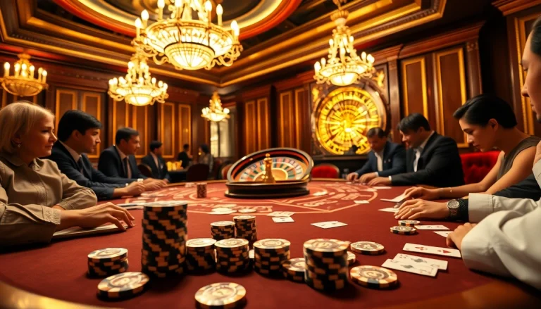 Engaged players at an okwin vip casino table enjoying an exciting poker game.