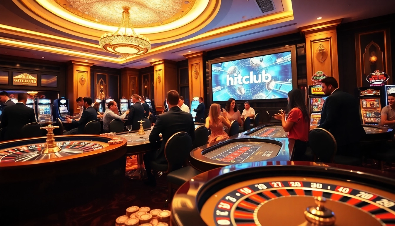 Hitclub players celebrating at a luxury casino gaming table, capturing the thrilling atmosphere.